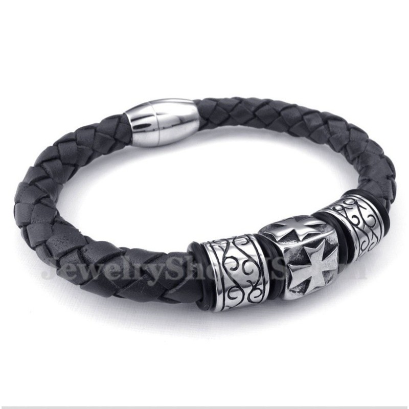 Heren Titanium Leren Armband Heren Titanium Leren Armband
