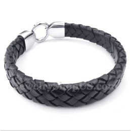 Heren Titanium Zwarte Leren Armband
