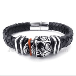 Heren Leren Schedel Titanium Armband