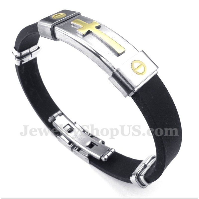 Heren Titanium Rubberen Kruisarmband Heren Titanium Rubberen Kruisarmband