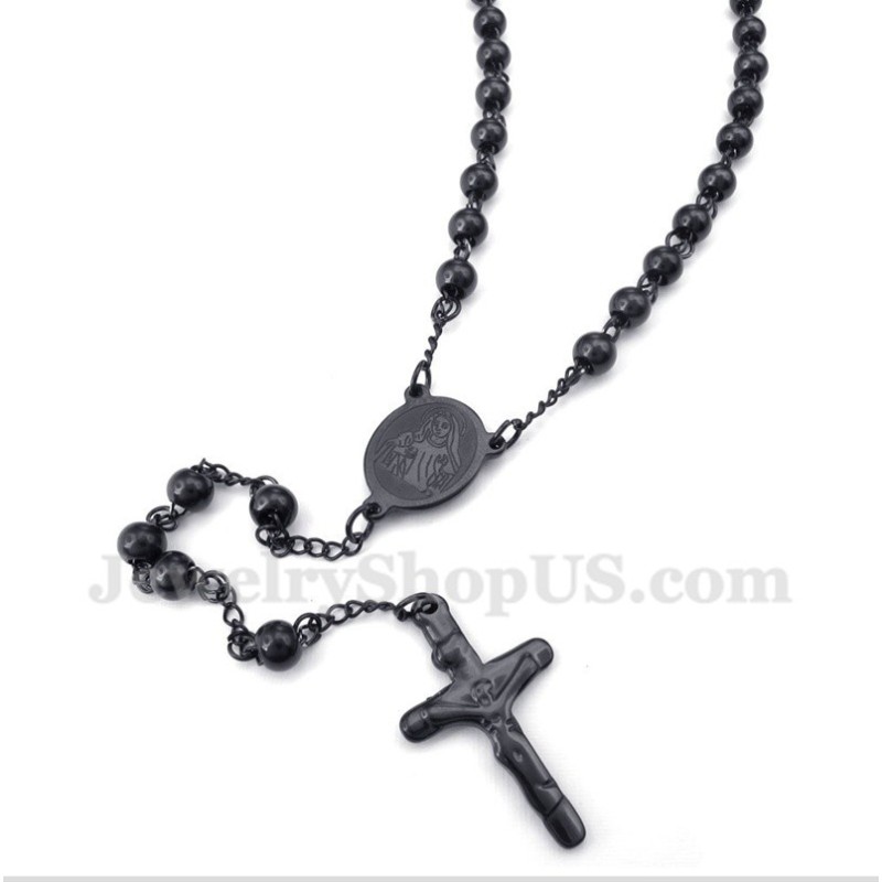 Titanium Zwarte Jezus Ketting Voor Heren Titanium Zwarte Jezus Ketting Voor Heren