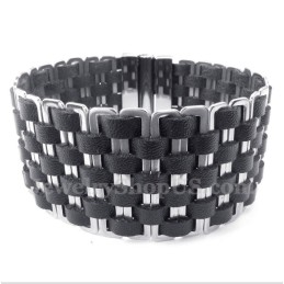Heren Leren Titanium Armband