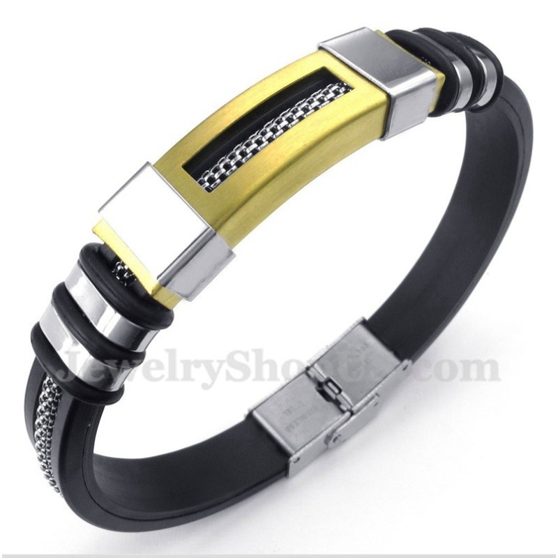 Heren Titanium Rubberen Gouden Armband Heren Titanium Rubberen Gouden Armband