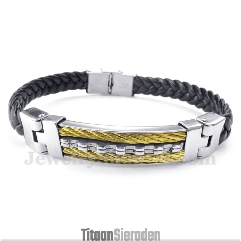 Heren Titanium Leren Armband Heren Titanium Leren Armband