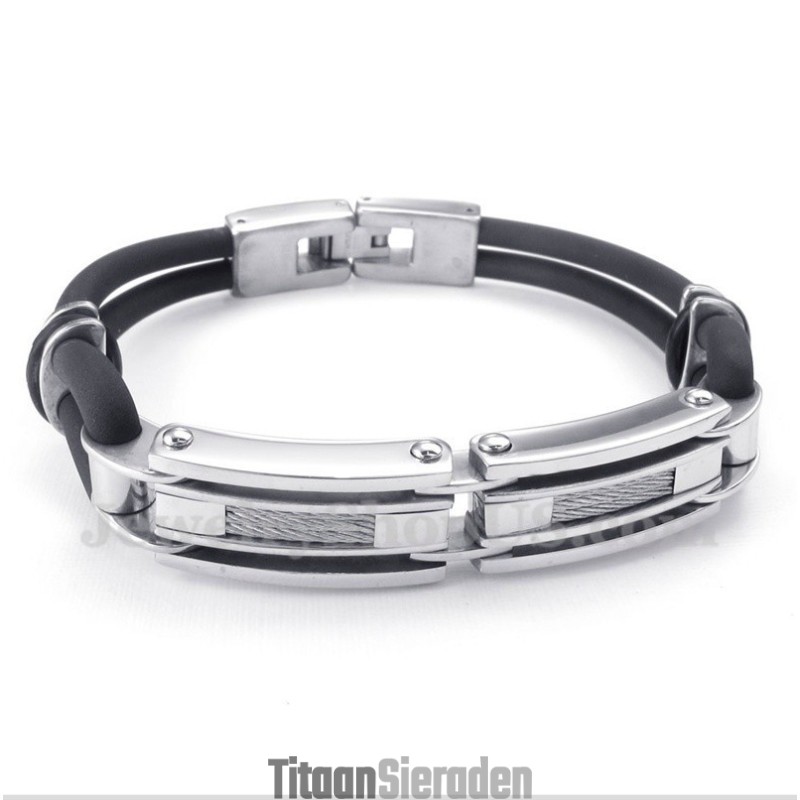 Heren Titanium Rubberen Kabelarmband Heren Titanium Rubberen Kabelarmband