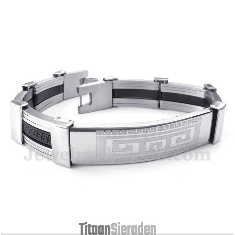 Herenarmband Van Titaniumrubber Met Grieks Meanderpatroon Herenarmband Van Titaniumrubber Met Grieks Meanderpatroon