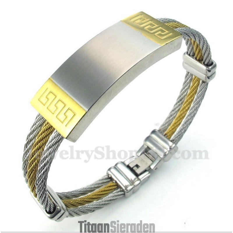 Heren Titanium Griekse Meanderpatroon Kabelarmband Heren Titanium Griekse Meanderpatroon Kabelarmband