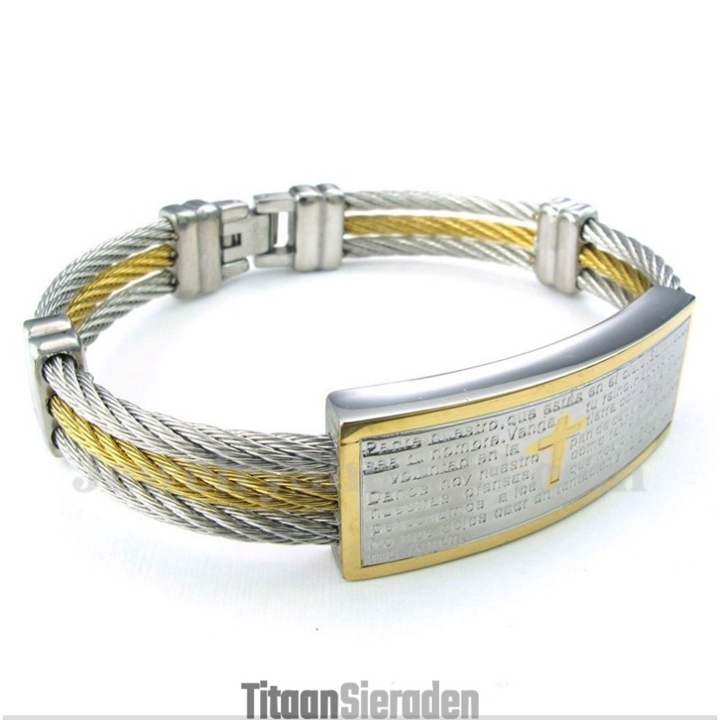Titanium Kabelarmband Met Bijbelvers Voor Heren Titanium Kabelarmband Met Bijbelvers Voor Heren