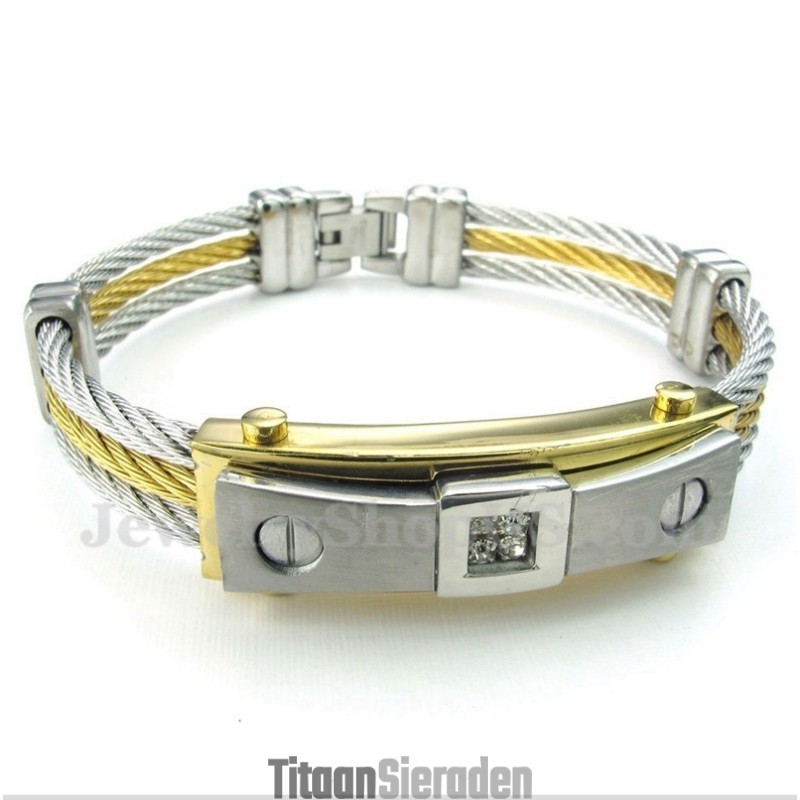 Heren Titanium Diamant Kabel Armband Heren Titanium Diamant Kabel Armband
