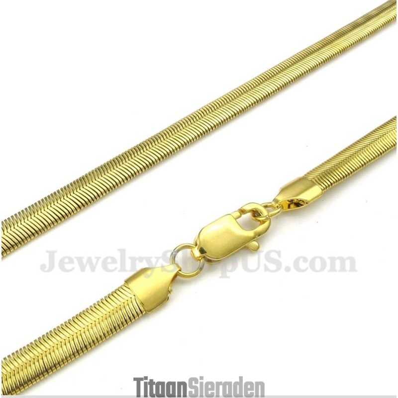 Heren 20 Inch Titanium Gouden Slangenketting Heren 20 Inch Titanium Gouden Slangenketting