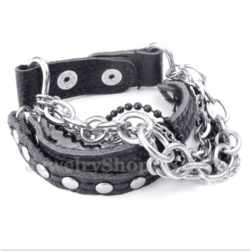 Heren Titanium Leren Armband