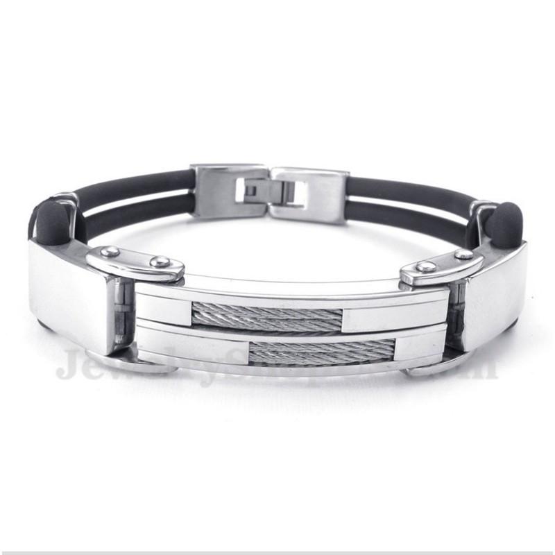Heren Titanium Kabel Leren Armband Heren Titanium Kabel Leren Armband