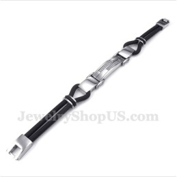 Heren Titanium Kabel Leren Armband