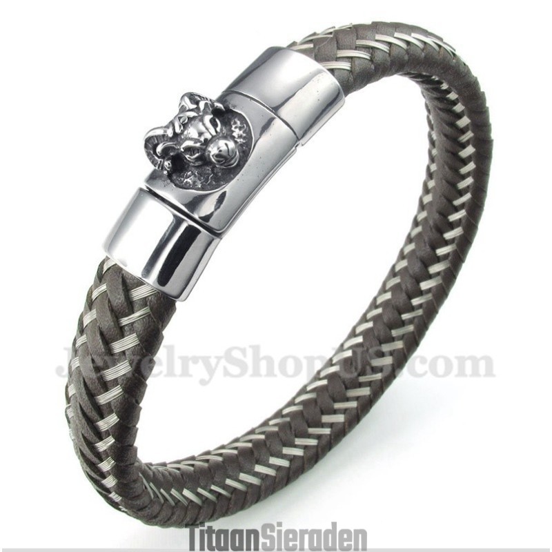 Heren Titanium Aries Leren Kabelarmband Heren Titanium Aries Leren Kabelarmband
