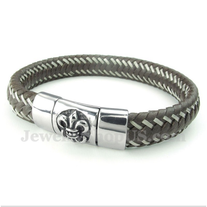 Heren Titanium Leren Kabelarmband Heren Titanium Leren Kabelarmband