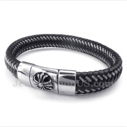 Heren Titanium Zwarte Leren Kabelarmband
