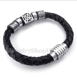 Heren Leren Titanium Armband