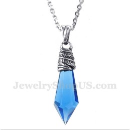 Heren Titanium Blauwe Kristallen Hexagon Prisma Hanger Met Gratis Ketting