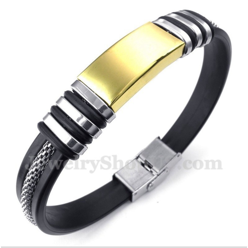 Heren Titanium Gouden Rubberen Armband