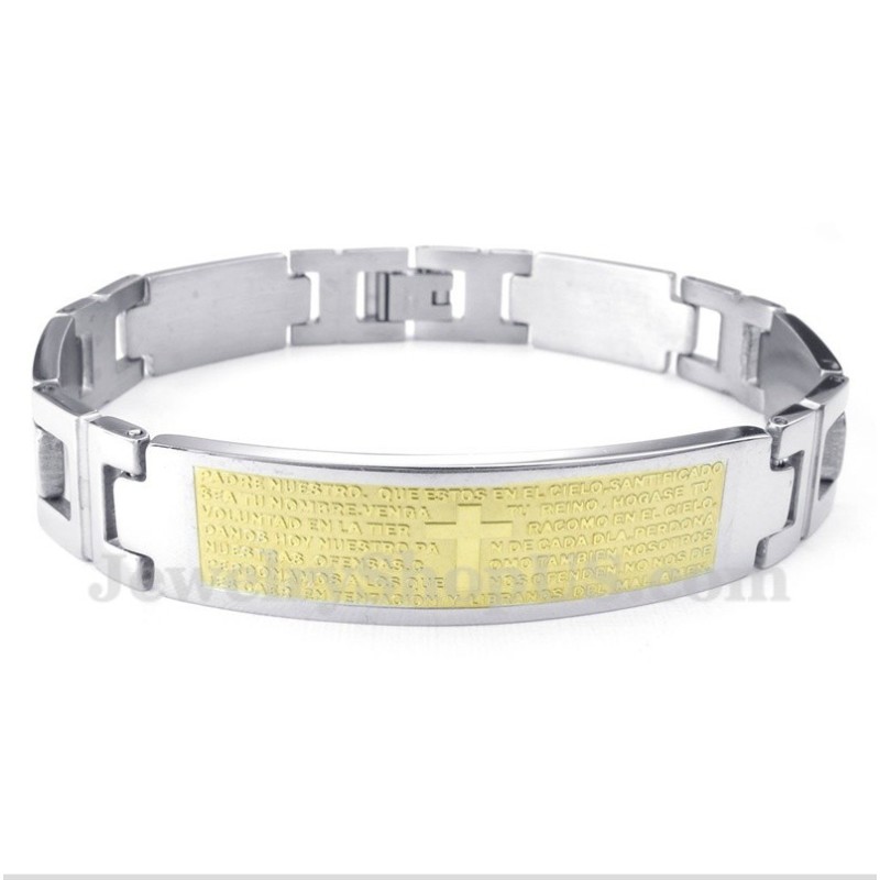 Titanium Kruis Gouden Bijbelvers Armband Voor Heren Titanium Kruis Gouden Bijbelvers Armband Voor Heren