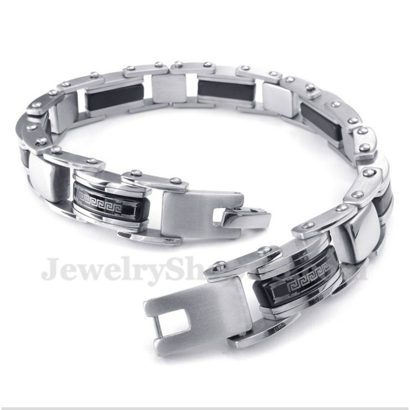 Herenarmband Van Titanium Met Griekse Meanderpatroon In Zwart
