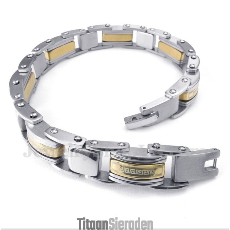Herenarmband Van Titaniumgoud Met Grieks Meanderpatroon