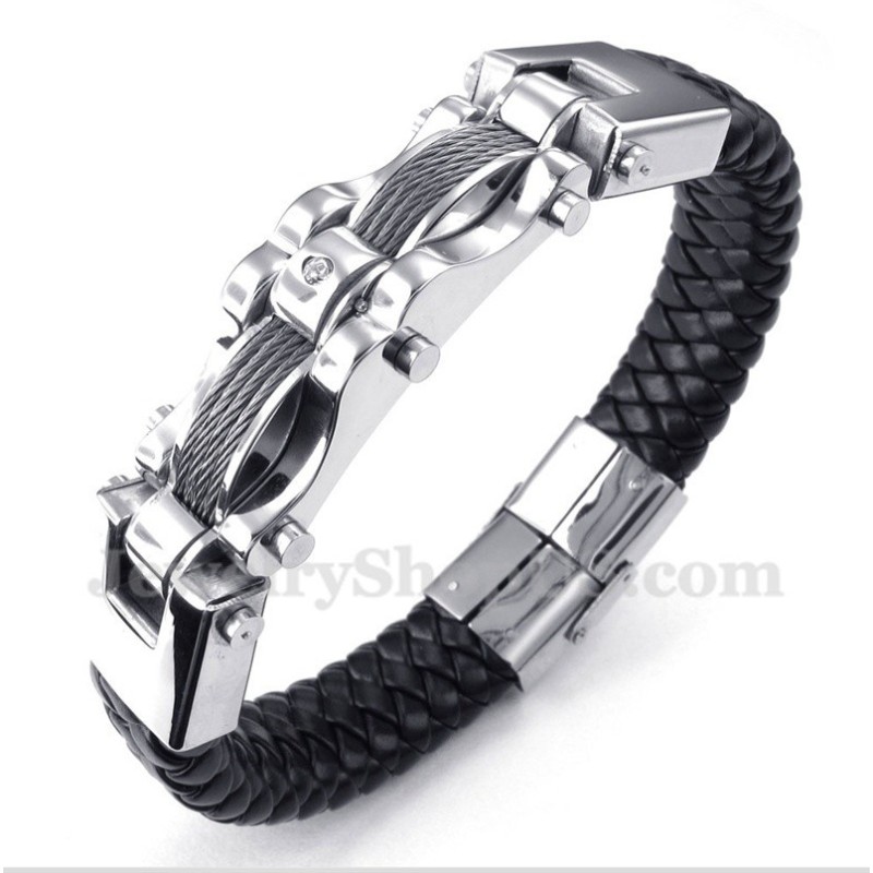 Heren Titanium Kabel Diamant Leren Armband Heren Titanium Kabel Diamant Leren Armband