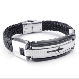 Heren Titanium Kruis Leren Armband