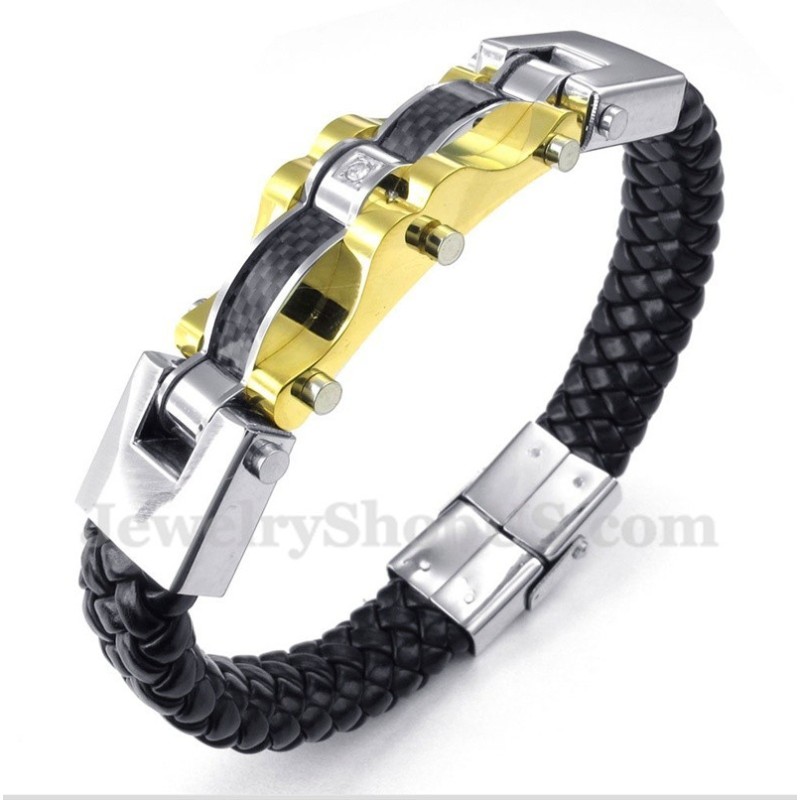 Herenarmband Van Titanium Koolstofvezelleer Herenarmband Van Titanium Koolstofvezelleer