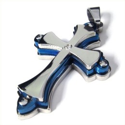 Drielaags Kruis Titanium Hanger (Blauw)