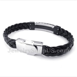 Heren Titanium Griekse Meanderpatroon Leren Armband