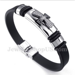 Heren Titanium Grieks Meanderpatroon Kruis Rubberen Armband