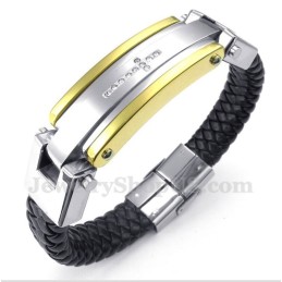 Heren Titanium Diamanten Kruis Leren Armband