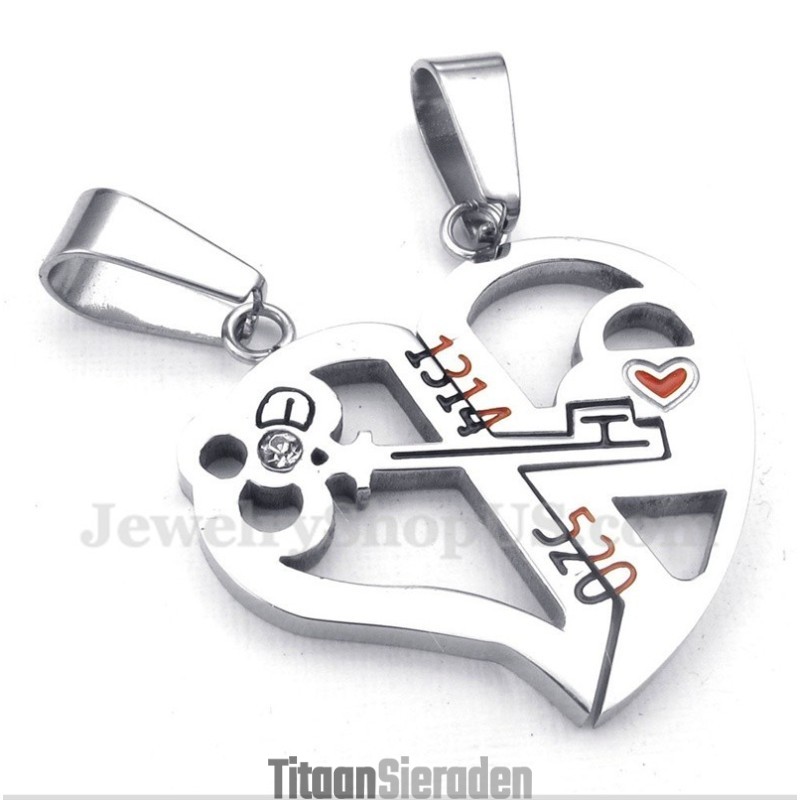 Titanium Hartvormige Hanger Met Slot En Gratis Ketting (Één Paar)
