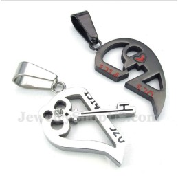 Titanium Hartvormige Hanger Met Slot En Gratis Ketting (Één Paar)