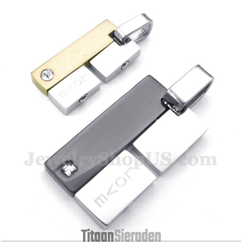 Rechthoekige Titanium Liefdeshanger Voor Koppels Met Gratis Ketting (Één Paar)