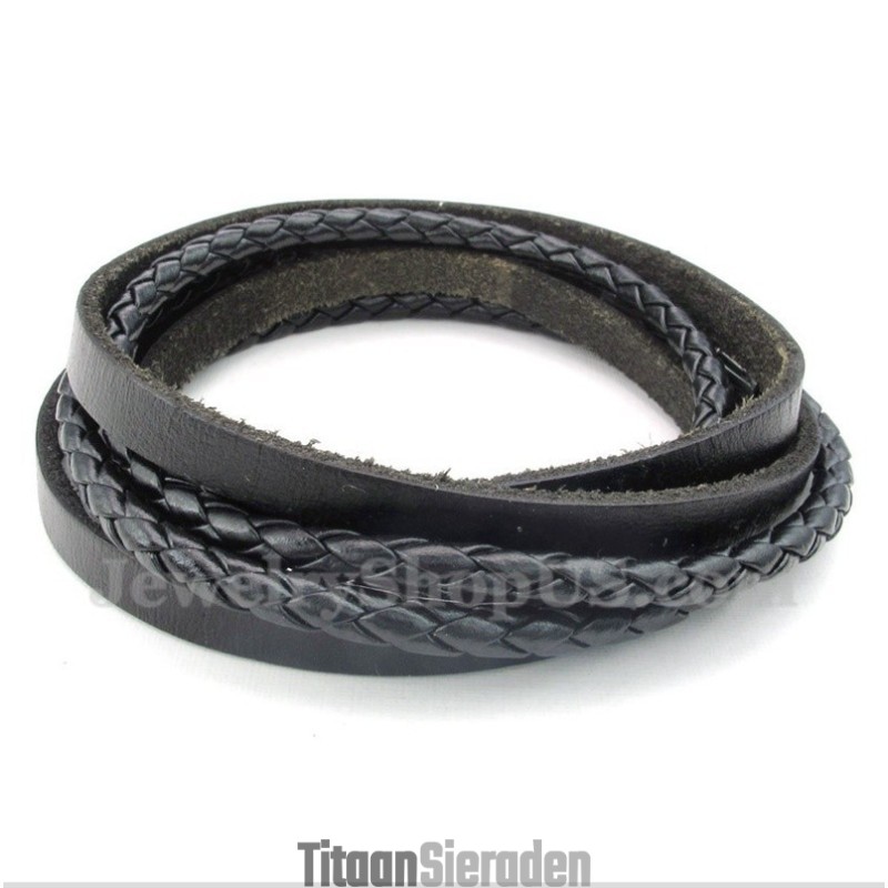 Heren Zwarte Titanium Leren Armband