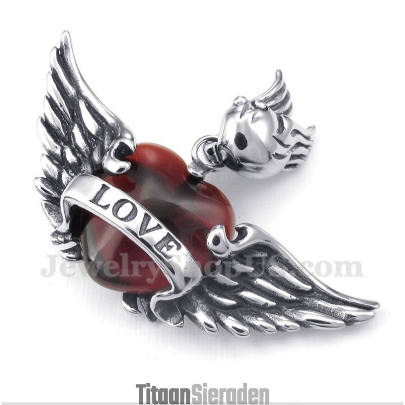 Titanium Love Red Diamond Wings-Hanger Voor Heren Met Gratis Ketting Titanium Love Red Diamond Wings-Hanger Voor Heren Met Gratis Ketting