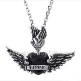 Titanium Love Black Diamond Wings-Hanger Voor Heren Met Gratis Ketting