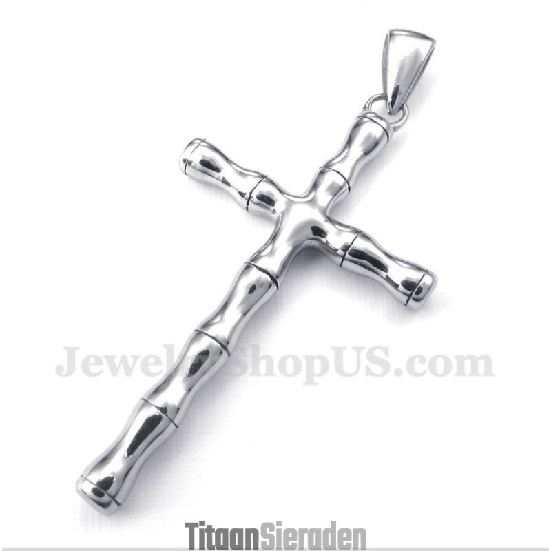 Titanium Bamboe Kruishanger Voor Heren Met Gratis Ketting