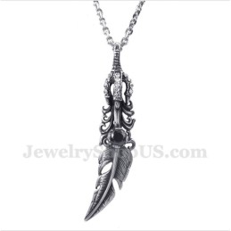 Heren Titanium Zwarte Veer Hanger Met Gratis Ketting