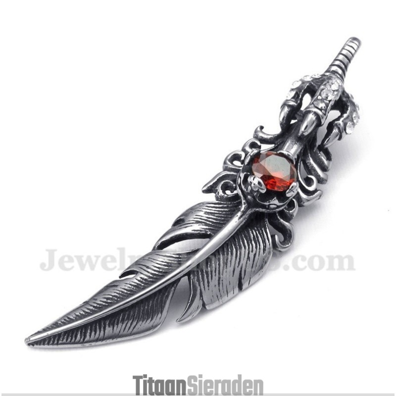 Titanium Rode Kristallen Veerhanger Voor Heren Met Gratis Ketting