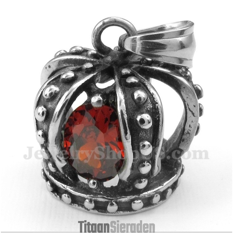 Titanium Rode Kristallen Kroonhanger Voor Heren Met Gratis Ketting Titanium Rode Kristallen Kroonhanger Voor Heren Met Gratis Ketting