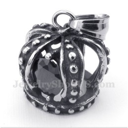 Heren Titanium Zwarte Kristallen Kroonhanger Met Gratis Ketting
