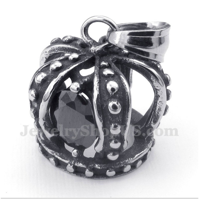 Heren Titanium Zwarte Kristallen Kroonhanger Met Gratis Ketting Heren Titanium Zwarte Kristallen Kroonhanger Met Gratis Ketting
