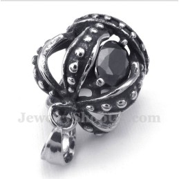 Heren Titanium Zwarte Kristallen Kroonhanger Met Gratis Ketting