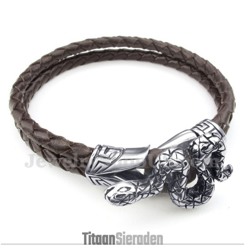 Heren Titanium Leren Armband Heren Titanium Leren Armband