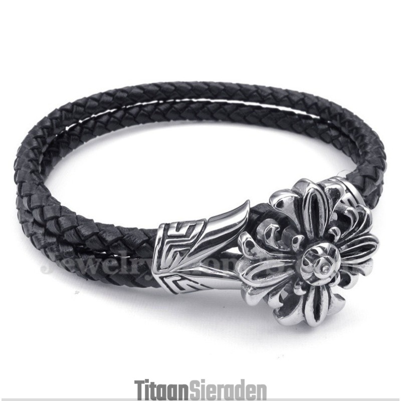 Heren Titanium Leren Armband Heren Titanium Leren Armband