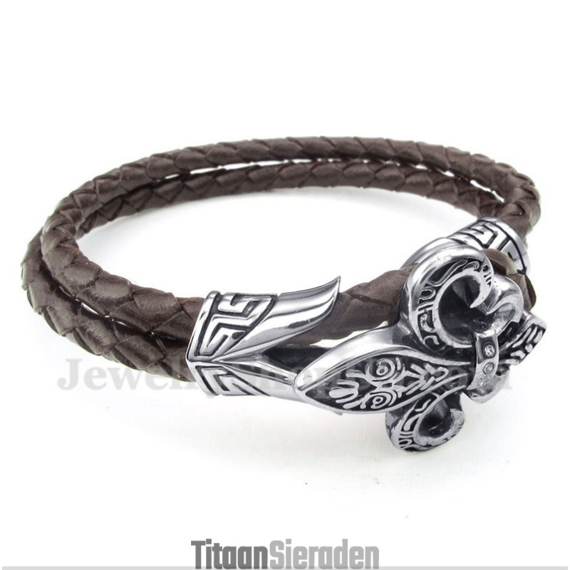 Heren Titanium Leren Armband Heren Titanium Leren Armband