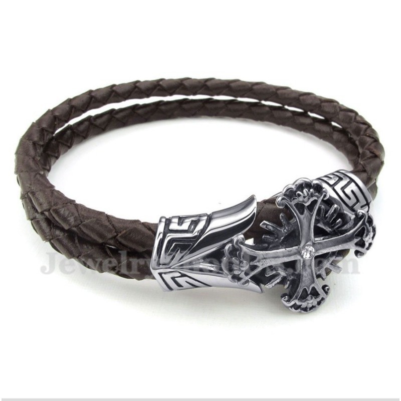 Heren Titanium Leren Armband Heren Titanium Leren Armband